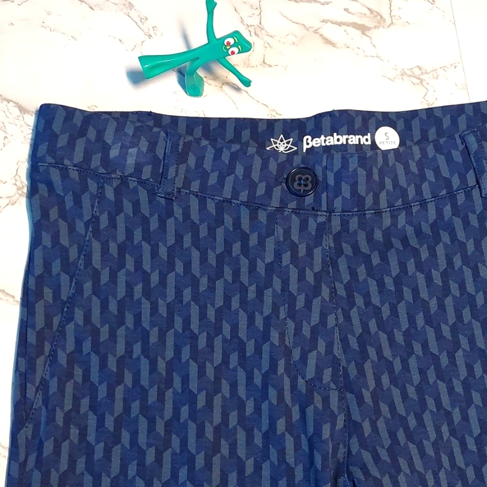 Betabrand Navy Chevron Print Straight Leg Pants, size SP